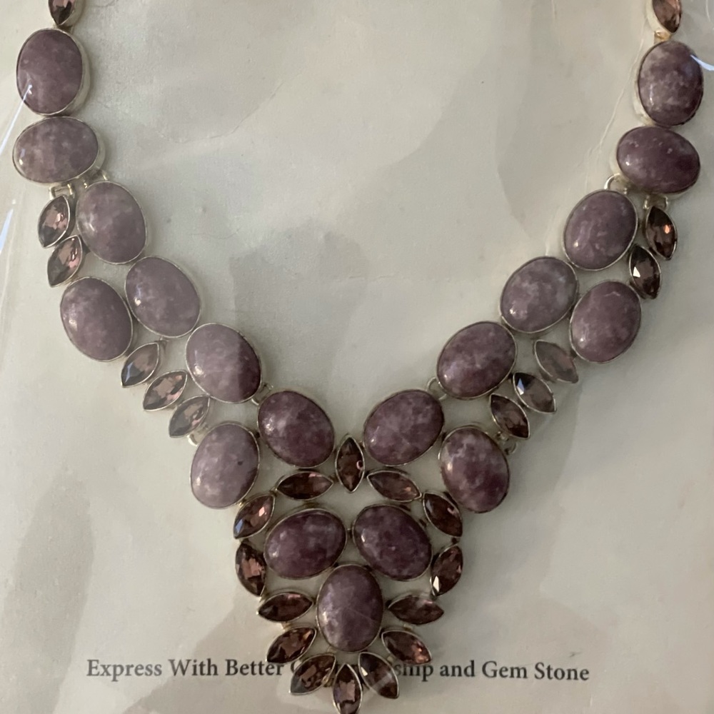 Necklace - pink amethyst and pink stone necklace set in a silver setting